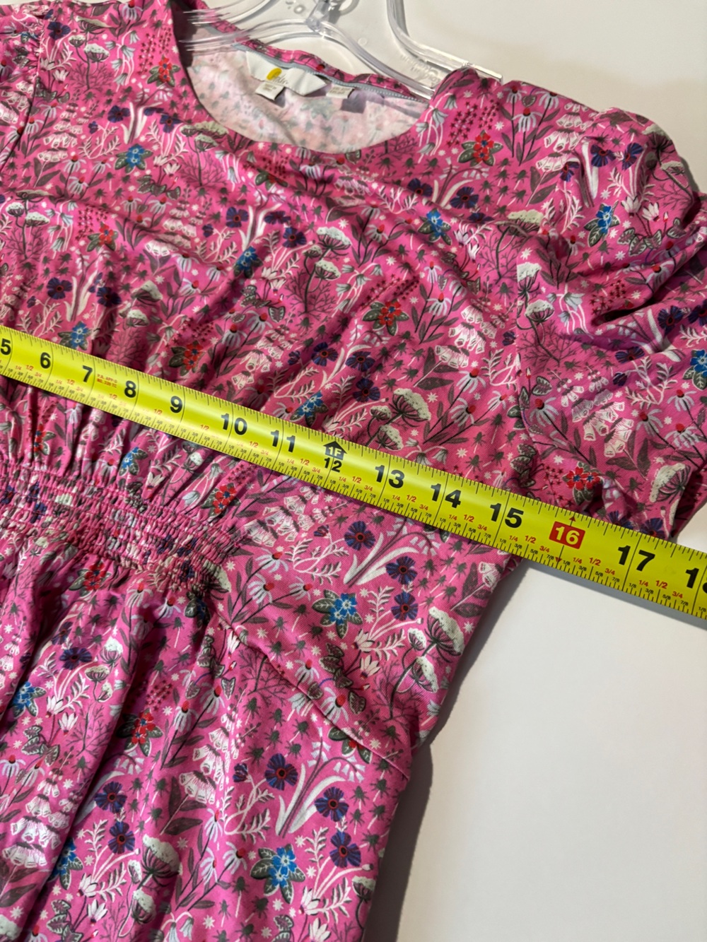 Boden Crew Neck Jersey Dress Pink Floral Smocked Waist Short Sleeve - Size 6 - Picture 8 of 8
